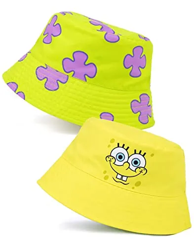 Spongebob Schwammkopf Wendehut Erwachsene Unisex | Gelber Spongebob und Patrick Coral Character Sonnenhut für Herren | Filme TV-Show Geschenke Merchandise