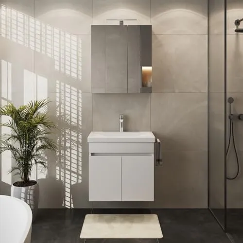 Planetmöbel Waschbecken mit Unterschrank und Spiegelschrank von Planetmöbel