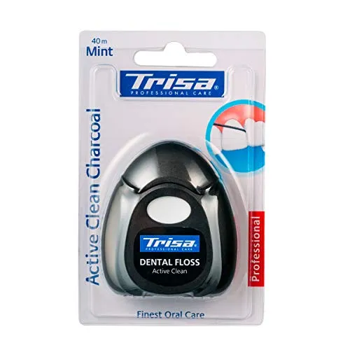 TRISA Active Clean Charcoal, Zahnseide, gewachst mit Minzaroma & Aktivkohle