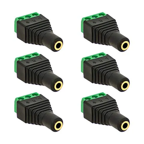 6X Klinken Buchse 3,5mm Adapter > Terminal Block 3-Pin Schraub Klemmen Vergoldet