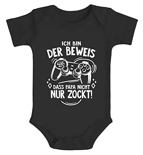 MoonWorks® Baby Body mit Spruch lustig Ich bin der Beweis dass Papa nicht nur zockt Spiele Konsole Bio-Baumwolle schwarz 0-3 Monate