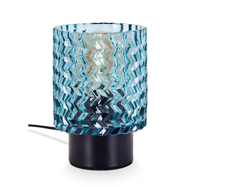 Hofstein Tischleuchte aus Metall/Glas in Schwarz/Blau - Moderne Tischleuchte für den Innenbereich, elegant mit einem Glasschirm. Ideal für Esszimmer oder Wohnzimmer, individuelle Lichtgestaltung dank E27-Fassung.