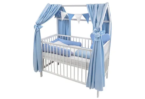 Baby-Delux Komplettbett Hausbett Babybett Komplettset Waffelpique Musselin, 12-tlg., Kinderbett 60x120 cm weiß, Bettset verschiedene Designs