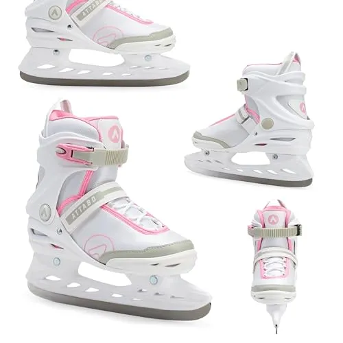 ATTABO Tora Damen Freizeit-Schlittschuhe – Schnalle & Klettverschluss, Starke knöchelstütze, edelstahlkufen, Komfort & Sicherheit für anfänger und fortgeschrittene, Elegantes klassisches Design, weiß