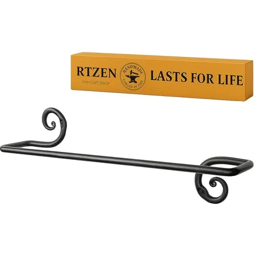 RTZEN Handtuchhalter für Badezimmer,Swirl Curve Detail Schmiedeeisen Wandhalterung Halter für Badezimmer oder Küchentücher,Mattschwarz Badezimmer Zubehör Handtuchstange,40.6 cm Handtuchhalter (Medium)