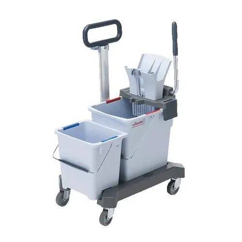 Vileda Ultra Speed Pro Doppeleimer Set 25 L und 10 L - Reinigungswagen mit patentierter Mop-Presse für optimale Reinigungsergebnisse, ergonomisches Design und erweiterbares Baukastensystem.