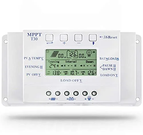 OOYCYOO 30A mppt Solar Charging Controller 30A 12V/24V Automatische Erkennung der Spannung Solarpanel Intelligenz Controller mit LCD Display USB