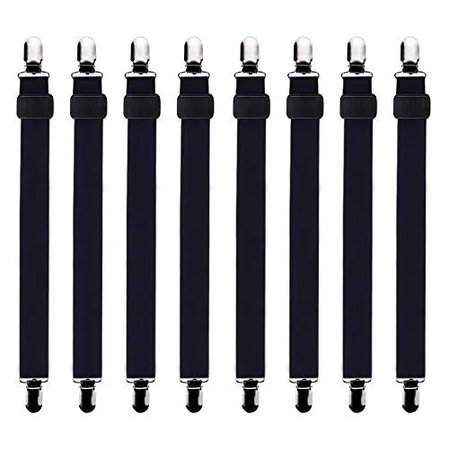 Bedecor verstellbare Bettlakenspanner, 8 Stück, Schwarz, elastisch, für die Ecken von Bett, Matratze oder Sofa (60-200cm)