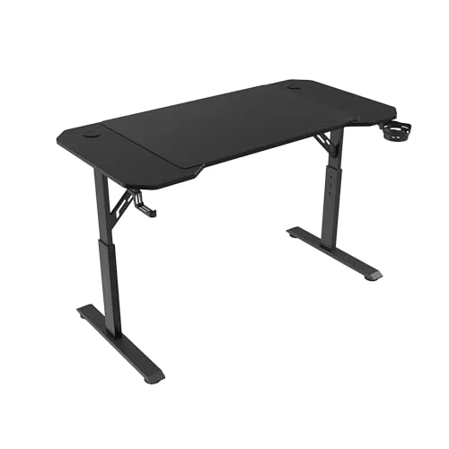 Mars Gaming MGD-ERGO120, Höhenverstellbarer Gaming-Tisch 3 Positionen, Ergonomische Oberfläche, Metallstruktur, XXL-Mauspad, Headset- und Getränkehalter, Kabelmanagement, Gaming Desk 120x60cm, Schwarz