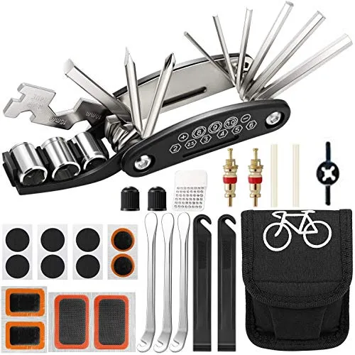 Fahrrad Reparatur Set, Fahrrad Werkzeug Reparatur Set, 16 in 1 Multifunktions Mountainbike Werkzeugzubehörset, Fahrrad Werkzeug mit Tasche,fahrradwerkzeug für unterwegs,mit Patch-Kit und Reifenhebeln