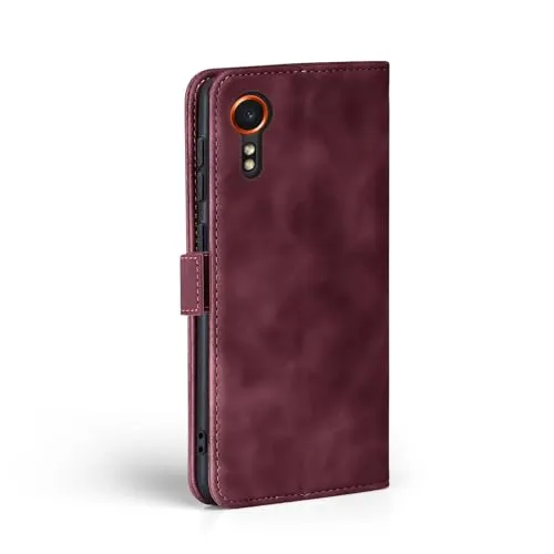 LBH Handyhülle für Samsung Galaxy Xcover7 in Weinrot mit Karten- und Geldfach Smartphone Hülle mit Standfunktion Flip Case Schutzhülle Magnetverschluss Vintage