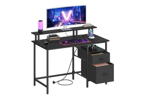 VASAGLE Schreibtisch mit Stoff-Schubladen, Computertisch mit Monitorständer, für Homeoffice, Bürotisch, 2 AC-Steckdosen, 2 USB-A-Anschlüsse, 120 x 60 cm
