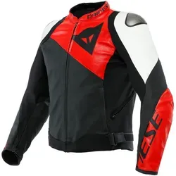 Dainese Sportiva Motorrad Lederjacke, schwarz-weiss-rot, Größe 46 - Motorradjacke aus elastischem S1-Gewebe und Tutu-Rindsleder, mit Platz für Rückenprotektor und praktischen Taschen für mehr Komfort.