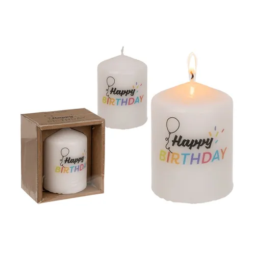 KERZE STUMPENKERZE HAPPY BIRTHDAY 6 X 8 CM NEU OVP