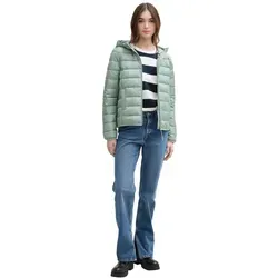 TOM TAILOR Denim Damen Lightweight Steppmantel mit Kapuze - Gleam Jade Green, M - Funktionsjacken aus nachhaltigen, recycelten Materialien. Leicht und ideal für Frühling und Herbst mit elastischem Saum und praktischem Kapuzenkragen.