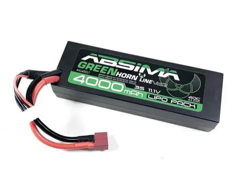 Absima Greenhorn Vol.2 LiPo Akku 11.1V-40C 4000 Hardcase - Modellbau-Akkupack (LiPo) mit hoher Kapazität von 4000 mAh und C-Rate von 40C, ideal für leistungsstarke Anwendungen im Modellbau.