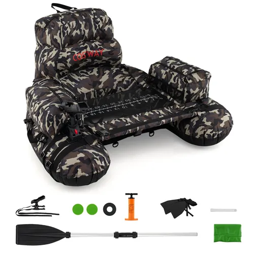 COSTWAY Belly Boot, Belly Boat mit Schultergurten, Handpumpe, Paddel, Flossen, Rutenhalter, Fischmaßband & Stauraum, Angelboot für Erwachsene