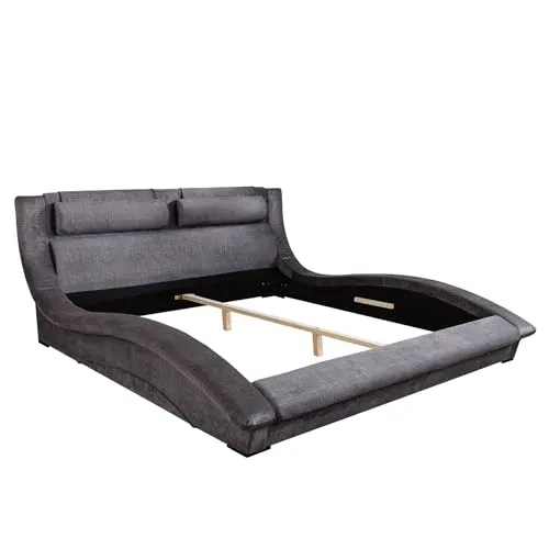 riess-ambiente Bett SWING 180x200cm grau Samt - Elegantes geschwungenes Rahmenbett mit hochwertigem Samtbezug, abnehmbaren und waschbaren Kopfkissen für höchsten Komfort – ideal für stilvolle Schlafzimmer.