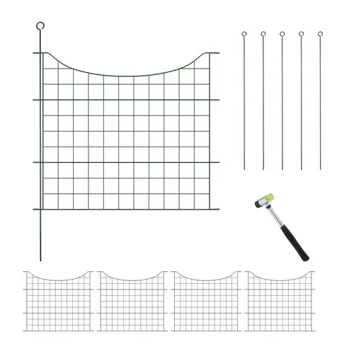 Relaxdays Teichzaun, 5 Zaunelemente, dunkelgrün