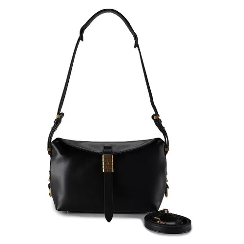 Pinko Saddle Horizontal Mini Schultertasche - Damen schwarz 105895-A1ZX-Z99Q - Elegante Schultertasche aus feinem Kalbsleder in schwarz mit antikgoldenen Akzenten. Ideal für stilvolle Auftritte und perfekt für den täglichen Gebrauch.