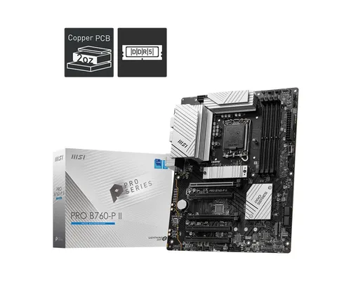 MSI PRO B760-P II Mainboard - ATX, unterstützt Intel Core Prozessoren der 14., 13. und 12. Generation, DDR5 Memory Boost 7000+MHz OC und 2.5G LAN für optimale Leistung