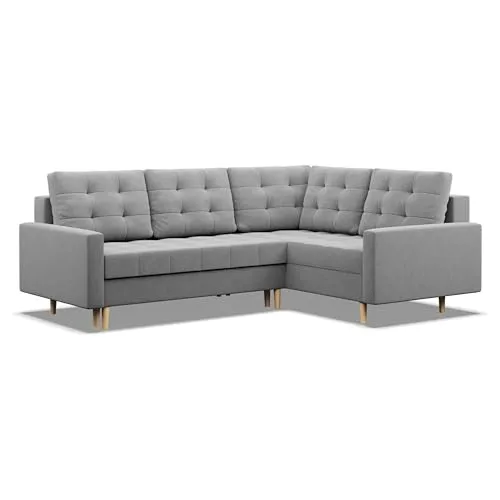 Rechts Ecksofa mit Schlaffunktion und Ottomane, Grau von Mebligo