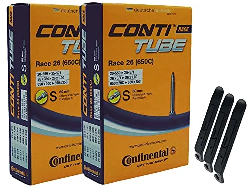pneugo! Set 2 x Continental Fahrradschlauch 26 Zoll Sclaverand 20-559/25-571 (Race) + 3 Reifenheber