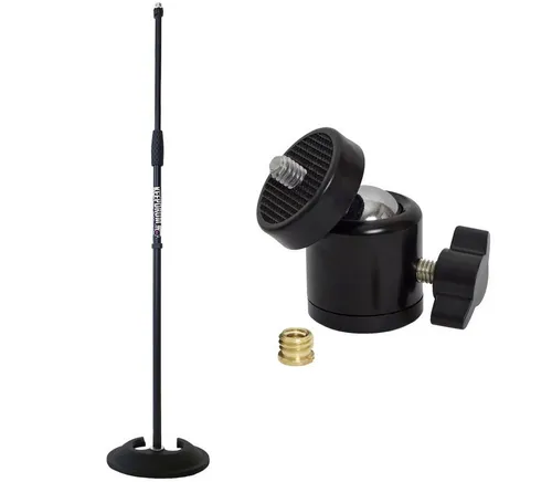 keepdrum MS096 Mikrofonständer mit Kugelgelenk - Robuster Mikrofonständer mit höhenverstellbarem Design (89-158 cm) und schwerem Guss-Sockel für sicheren Stand. Inklusive Kugelgelenk-Adapter für perfekte Winkelanpassung.