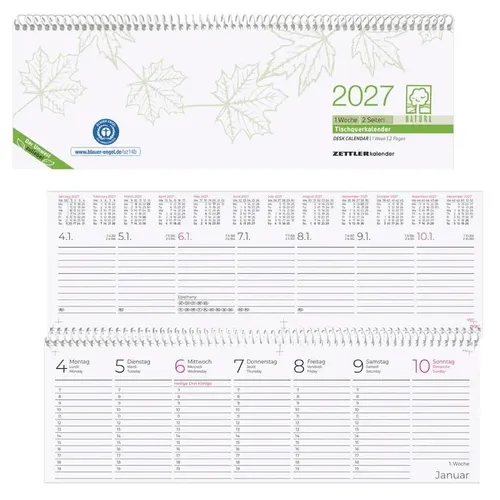 Kalender Querkalender Tischkalender Tischquerkalender Zettler 2027 1W = 2S