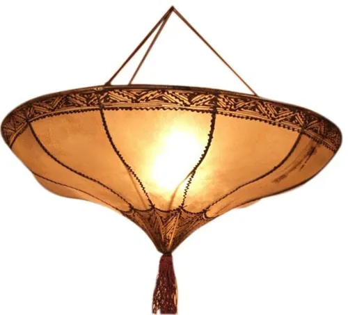 Henna Leder Deckenlampe Salem - Ethno Deckenleuchte 20x50 cm - Deckenlampe im orientalischen Stil, fair gehandelt aus Indien, ideal für stimmungsvolle Beleuchtung im Wohnzimmer.