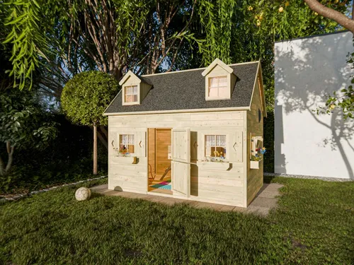 Prestige Garden Spielhaus Barcelona aus Kiefernholz mit Schlafboden - Das Prestige Garden Spielhaus Barcelona aus kesseldruckimprägniertem Kiefernholz bietet Kindern eine sichere Spielumgebung. Mit Schlafboden, Treppe und sechs Fenstern ist es ideal für kreative Abenteuer im Freien und sorgt für stundenlangen Spielspaß.