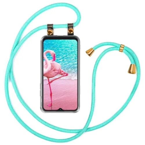 moex Handykette für Motorola Moto G9 Play Hülle mit Band abnehmbar, Handyhülle mit Kette zum Umhängen, Handyband 155 cm lang Stoff Kordel Umhängehülle, Handy Umhängeband, Türkis
