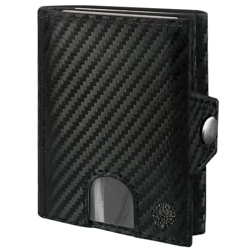 Frentree Slim Wallet mit RFID-Schutz - Geldbörse aus echtem Leder - Mini Geldbeutel mit Münzfach - Echtleder Portemonnaie Karten Kartenetui Klein, Carbon