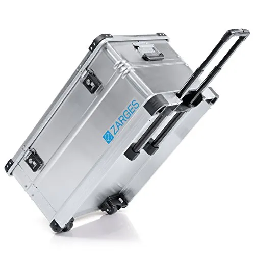 ZARGES K 424 XC Aluminiumkiste 800 x 500 x 385 mm - Robuste Aluminiumbox mit optimaler Mobilität dank integrierter Rollen und Ausziehgriff. Hohe Belastbarkeit bis 50 kg und UN-Zulassung für den sicheren Transport gefährlicher Güter.