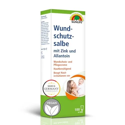 SUNLIFE Wundschutzsalbe mit Zink & Allantoin 100ml - Vegane Wundsalbe zur Unterstützung der Wundheilung, ideal für Kinder & Säuglinge. Beruhigt die Haut mit einem pflegenden Schutzfilm und bietet zuverlässigen Wundschutz.