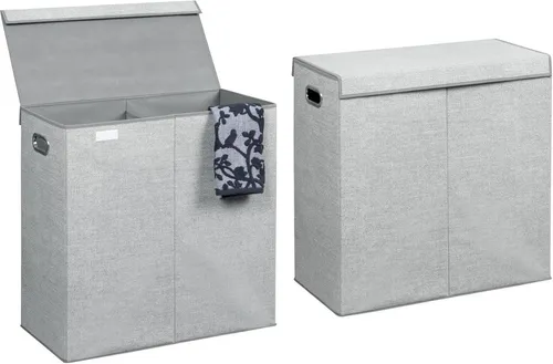 mDesign Badaccessoire-Set Wäschetruhe 2er Set mDesign faltbarer Wäschekorb 2 Fächer Deckel + G
