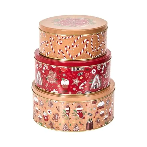 HowHomely Weihnachtsdosen Set 3er – Metall Geschenkboxen Keksdose Plätzchendose Vorratsdose Deko Boxen Weihnachten Aufbewahrung für Gebäck und Süßigkeiten