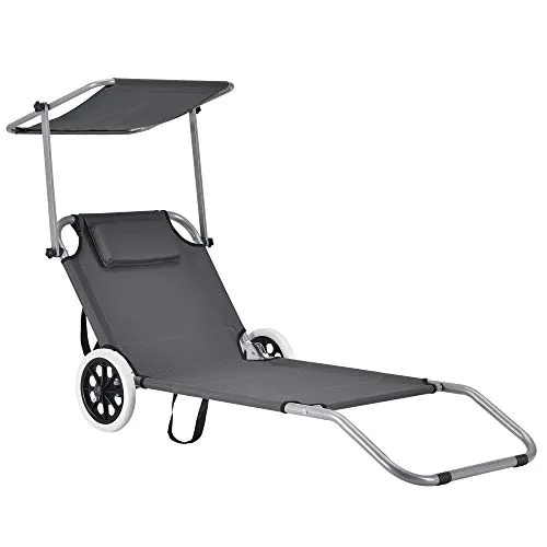 casa.pro Sonnenliege Falun - Klappbare Relaxliege mit Sonnenschutz - Liegen - Genießen Sie Komfort mit verstellbarer Rückenlehne und Sonnendach. Ideal für Balkon oder Garten, platzsparend und mobil dank 2 Rädern.
