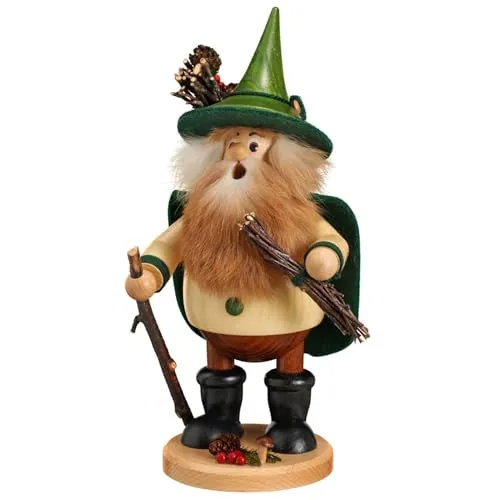 Räuchermännchen Waldwichtel Holzsammler, grün - 25cm - Räucherstäbchenhalter aus dem Erzgebirge, handgefertigt mit kunstvoller Detailarbeit, ideal als festliche Deko oder Geschenk.