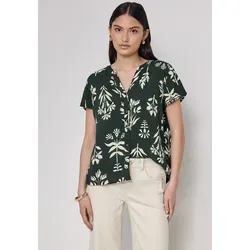 STREET ONE STUDIO Kurzarmbluse mit Knopfleiste - Blusenshirt für Damen aus 100% Viskose, bietet angenehmen Tragekomfort und modisches Flair durch grafisches Muster und geschlitzten Ausschnitt.