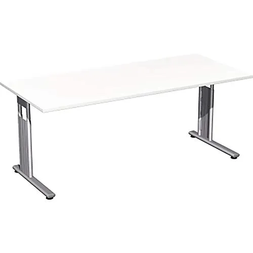 Geramöbel Schreibtisch Flex S-617146-WS, weiß, höhenverstellbar - Kinderschreibtisch mit stufenloser Höhenverstellung für individuelles Arbeiten, ideal für wachsende Kinder. Strapazierfähige melaminharzbeschichtete Spanplatte und Kabelkanal für ordentliche Kabelführung.