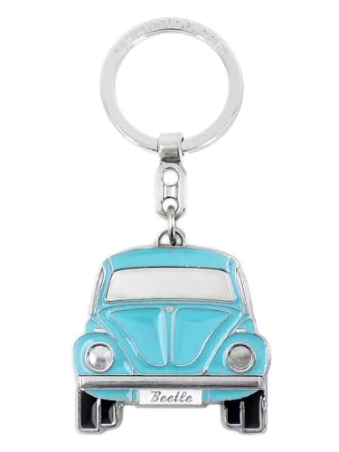 BRISA VW Collection - Volkswagen Emaillierter Metall Schlüssel-Anhänger-Ring Schlüsselbund-Accessoire Keyholder im Käfer/Beetle Design (Front/Blau)