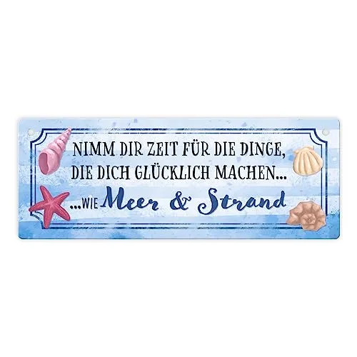 Nimm dir Zeit für Meer & Strand Metallschild als Dekoration für den Garten das Haus Schild Nostalgie Vintage maritim Glück glücklich