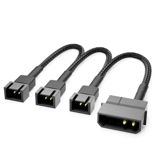 deleyCON 20cm 4-Pin Molex 5V auf 3x3-Pin Lüfterkabel - Lüfteradapter Lüfterkabel für Prozessor- und Gehäuselüfter - Verlängerung Netzteil Lüfter Kabel Schwarz