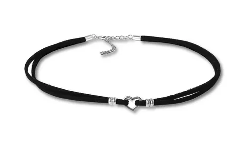 Choker Halskette Kreis | Unendlichkeit | Herz aus 925 Sterling Silber - Elegante Damenkette aus hochwertigem 925er Sterling Silber und schwarzem Velourleder, individuell verstellbar von 33 cm bis 38 cm, ideal als Geschenk für besondere Anlässe.