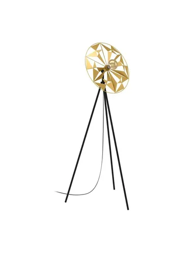 EGLO Stativ Stehlampe Castanuelo - Retro-Dreibeinlampe in Gold und Schwarz - Standleuchte im 60er Jahre Retro-Design aus Metall, ideal für jeden Wohnraum. Highlight: Fußtrittschalter und kombinierbar mit Spiegelkopf-Leuchtmittel für besondere Lichteffekte.