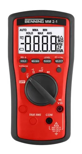 Benning MM 2-1 Hand-Multimeter digital CAT III 600 V - Multimeter mit 6000 Counts, ideal für Elektrotechnik, Industrie und Photovoltaik. Beleuchtete 4-stellige LCD-Anzeige für einfache Ablesbarkeit.