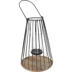 Metall Laterne mit Mangoholz Sockel 41 cm Glaseinsatz und Teelichthalter