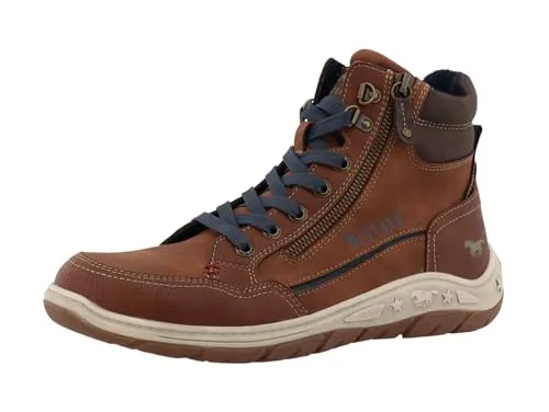 Mustang Shoes Benedetto Schnürboots High Top Sneaker in Braun 41 EU - Modische High Top Schnürboots mit Reißverschluss in cognac. Ideal für lässige Looks, aus pflegeleichtem Lederimitat und robustem Synthetik-Laufsohle für optimalen Tragekomfort.