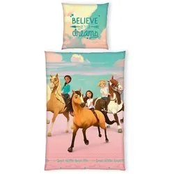 Herding Jugendbettwäsche Spirit, Blau, Rosa, Hellblau - Bettwäsche für Kinder (135x200 cm), aus hautfreundlichem Renforcé-Gewebe, pflegeleicht und waschbar bis 60°C, ideal für ein angenehmes Schlafklima. OEKO-TEX® zertifiziert für Allergiker.